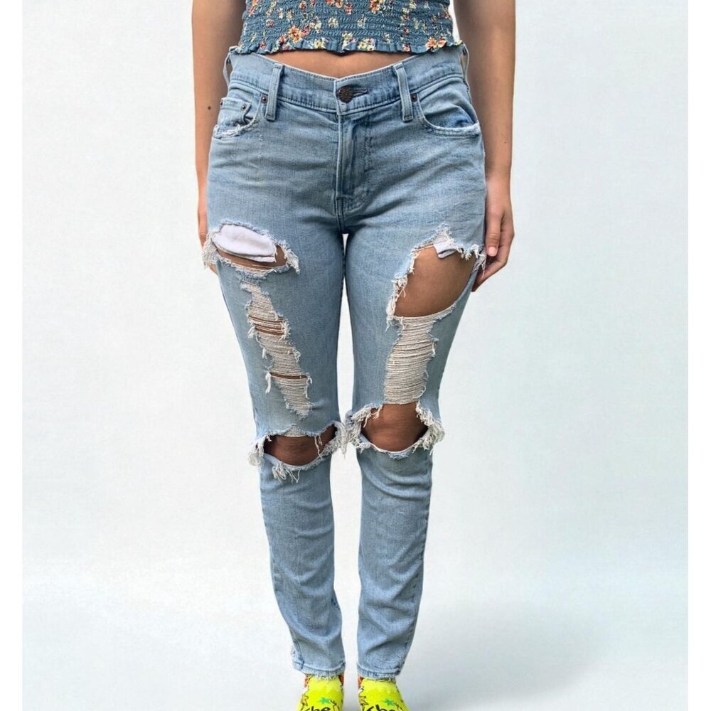 Hollister Womens Light Wash Blue Skinny Ankle Jeans With Ripped Detail W30 L32